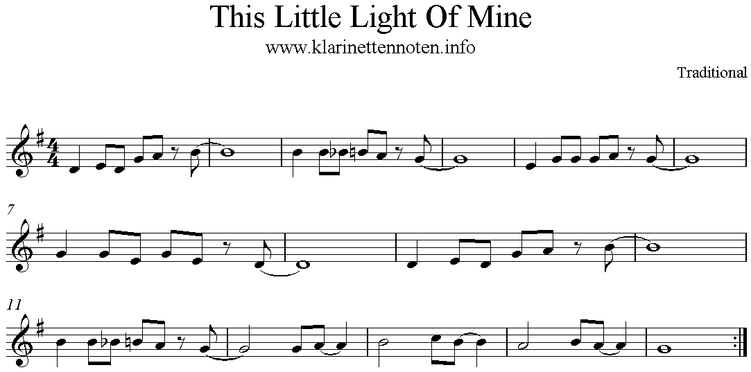 This Little Light Of Mine - Clarinet Freesheet Klarinette